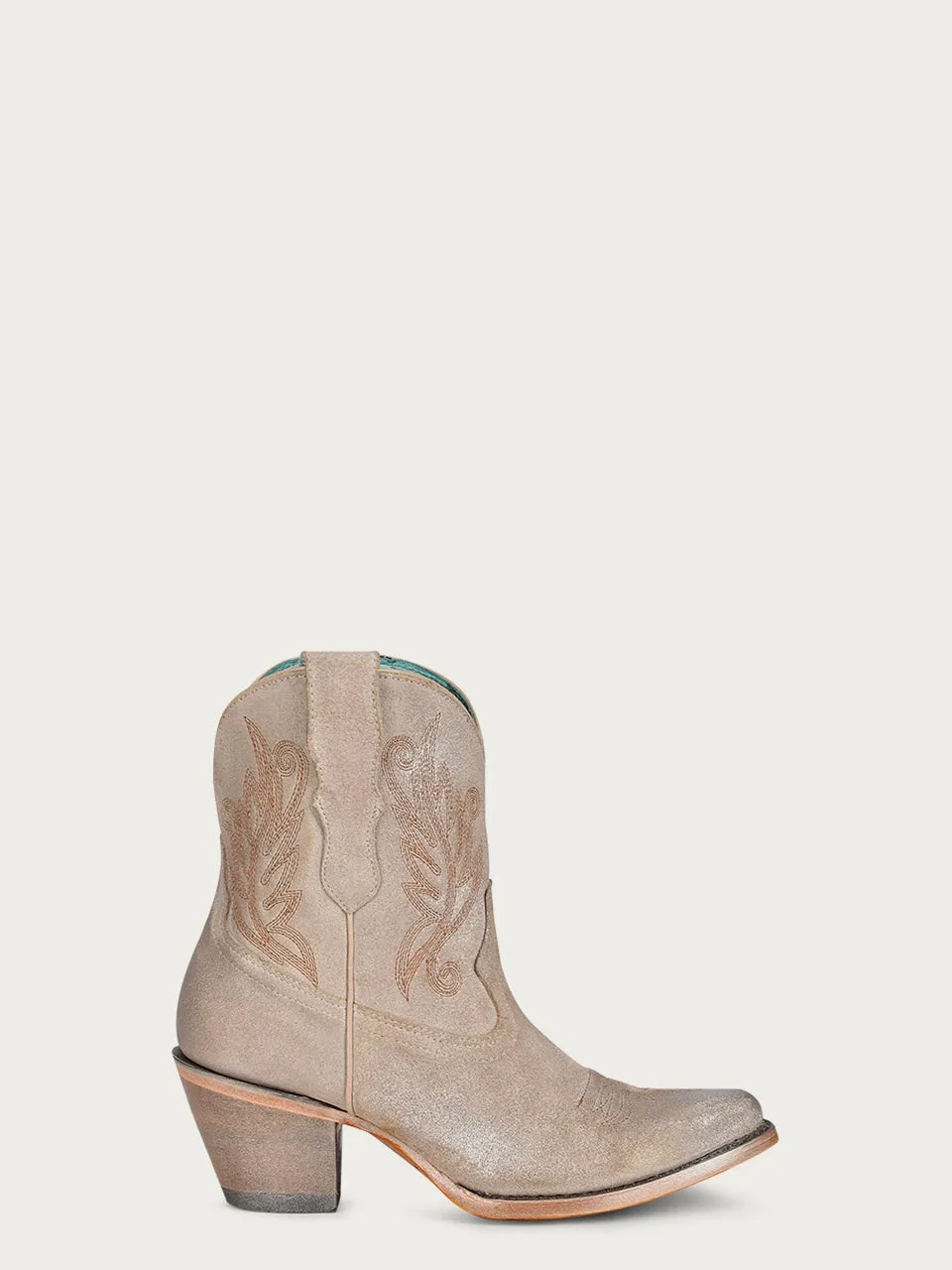 A4255 - WOMEN'S BONE EMBROIDERY J TOE ANKLE COWBOY BOOT