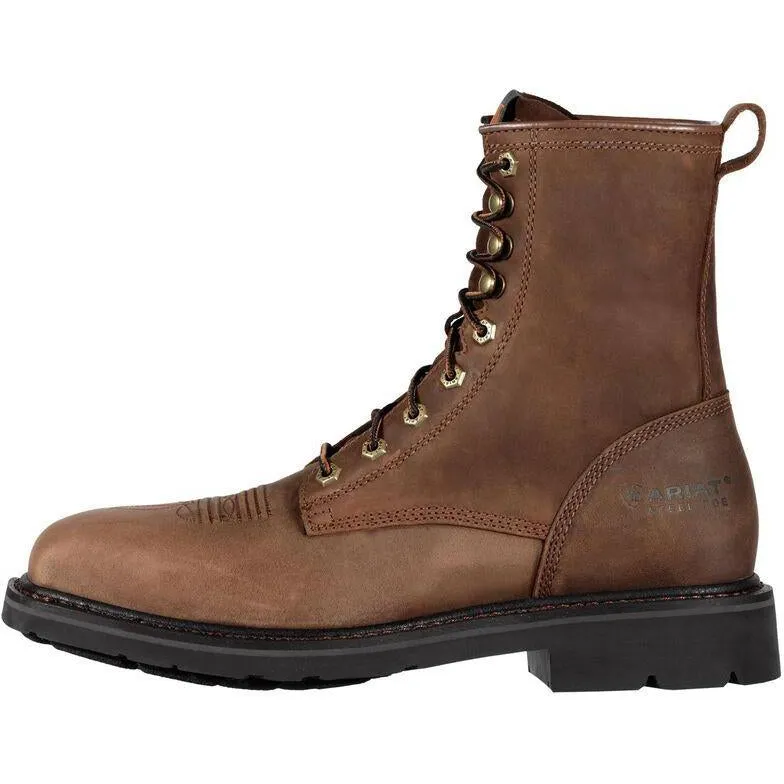 Ariat Men's Cascade 8" Wide Square Stl Toe Western Work Boot- Brown - 10011917