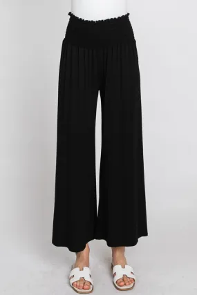 Black Plus Smocked Wide Leg Pants