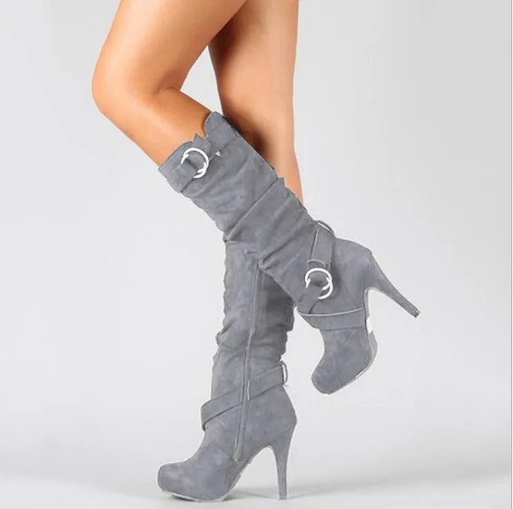 Buckled High Heels Boots