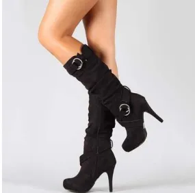 Buckled High Heels Boots