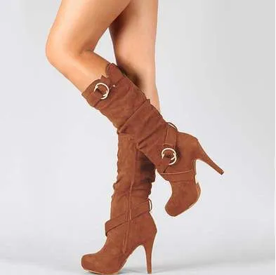Buckled High Heels Boots