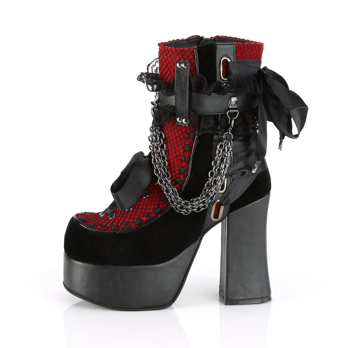 CHARADE-110 Demoniacult Alternative Footwear Women's Gothic Red Ankle Boots