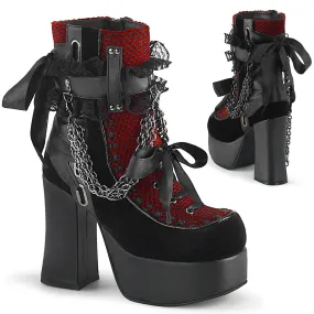 CHARADE-110 Demoniacult Alternative Footwear Women's Gothic Red Ankle Boots