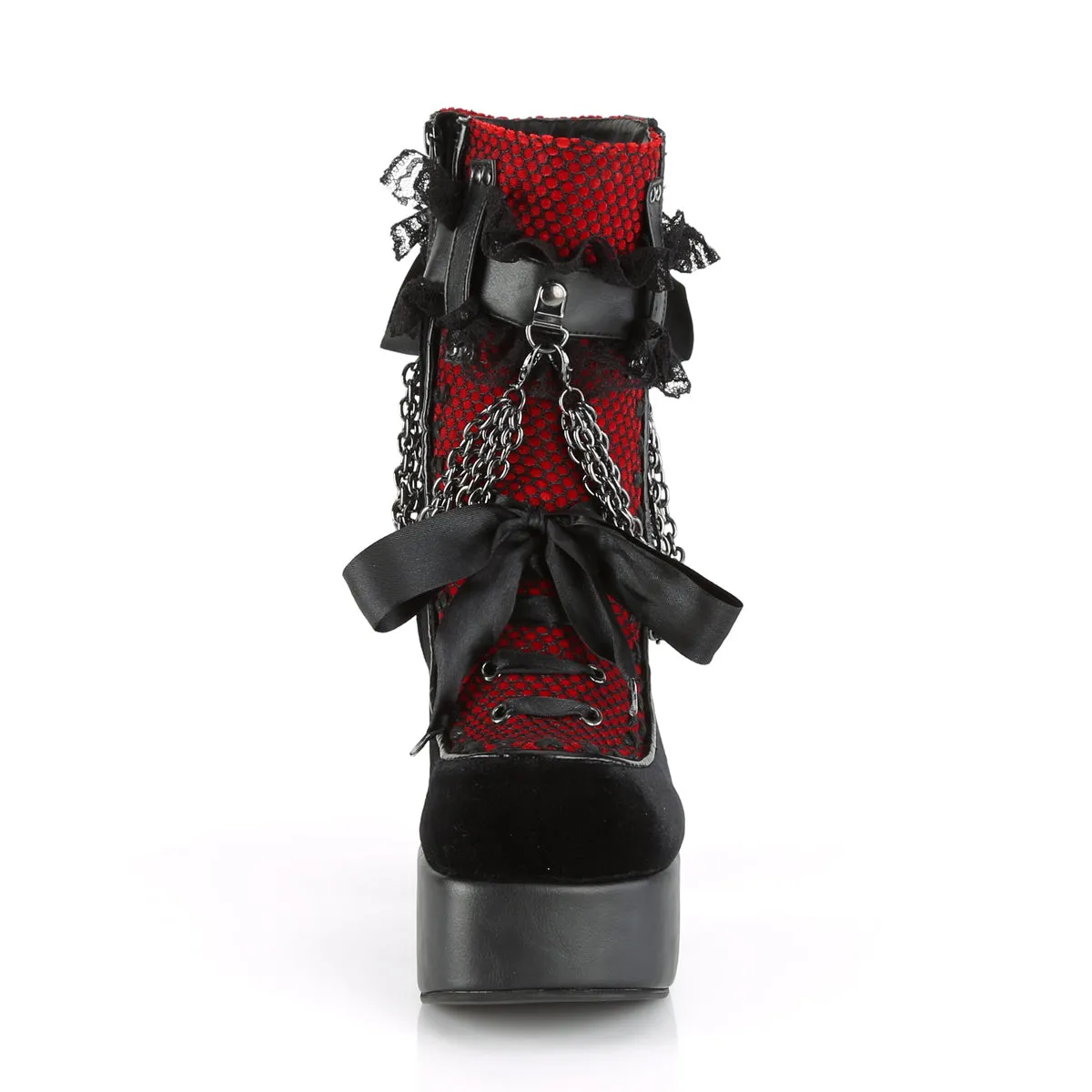 CHARADE-110 Demoniacult Alternative Footwear Women's Gothic Red Ankle Boots