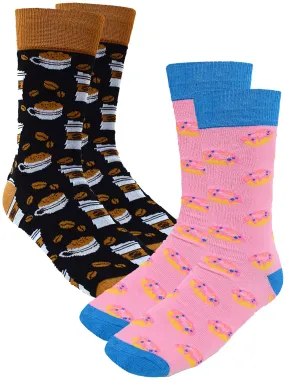 Coffee & Doughnuts 2 Pack Mens Novelty Crazy Dress Crew Socks