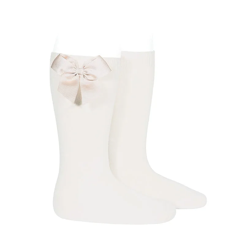Knee-high socks with grossgrain side bow CREAM