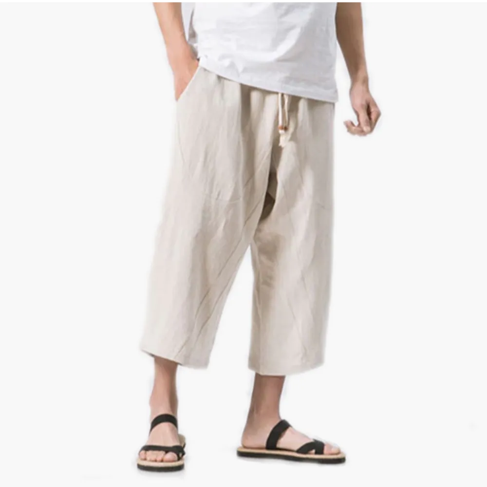 Men's Breathable Cotton Linen Drawstring Casual Shorts