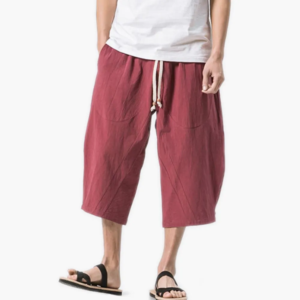 Men's Breathable Cotton Linen Drawstring Casual Shorts