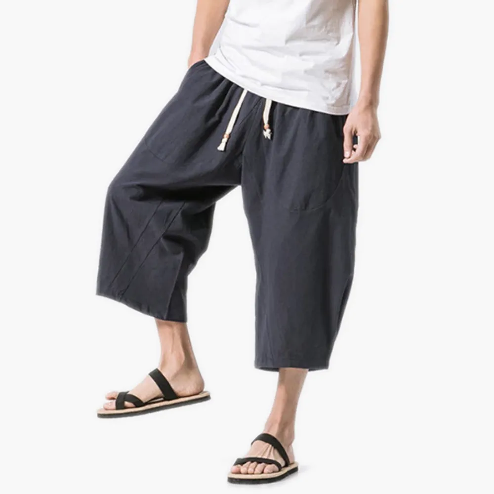 Men's Breathable Cotton Linen Drawstring Casual Shorts