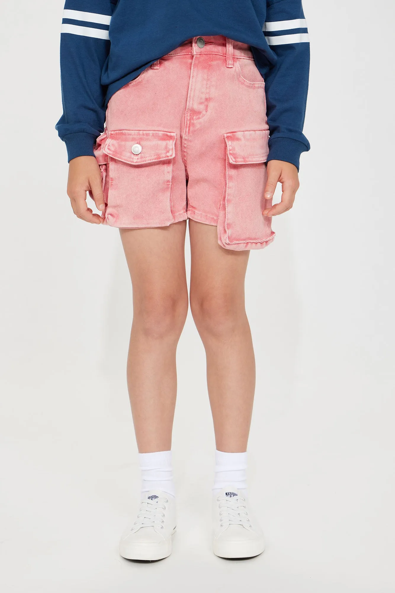 Mini Lily Acid Wash Cargo Short - Pink