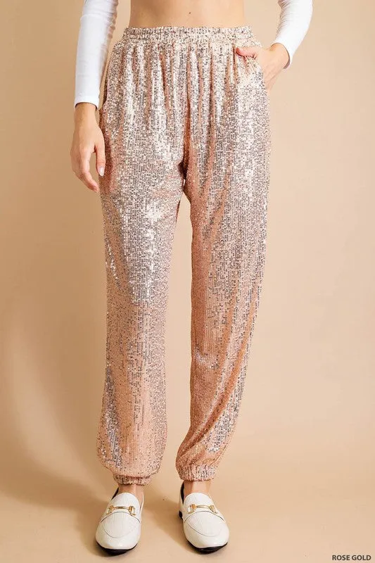 Rose Gold Full Lined Sequin Jogger