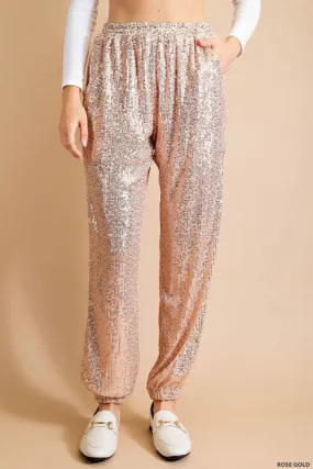 Rose Gold Full Lined Sequin Jogger