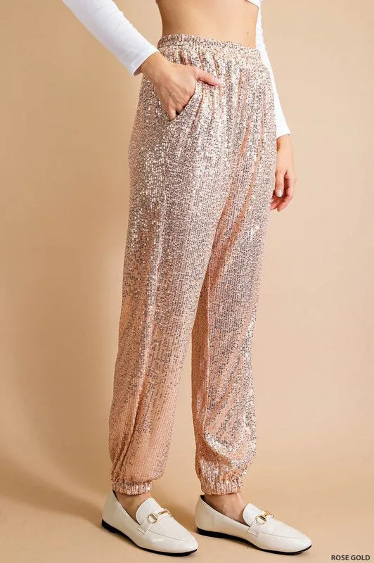 Rose Gold Full Lined Sequin Jogger
