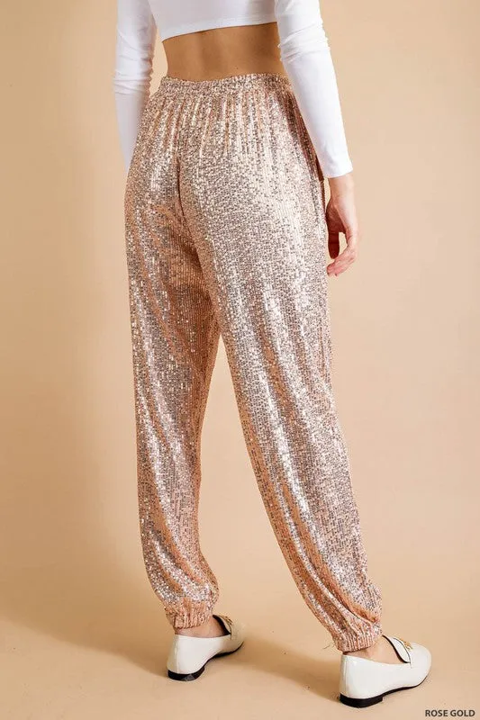 Rose Gold Full Lined Sequin Jogger