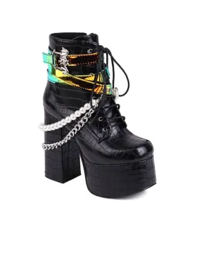 Side Zipper Platform Block Heel &Ankle Boots