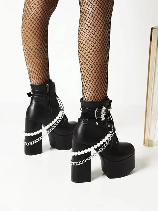 Side Zipper Platform Block Heel &Ankle Boots