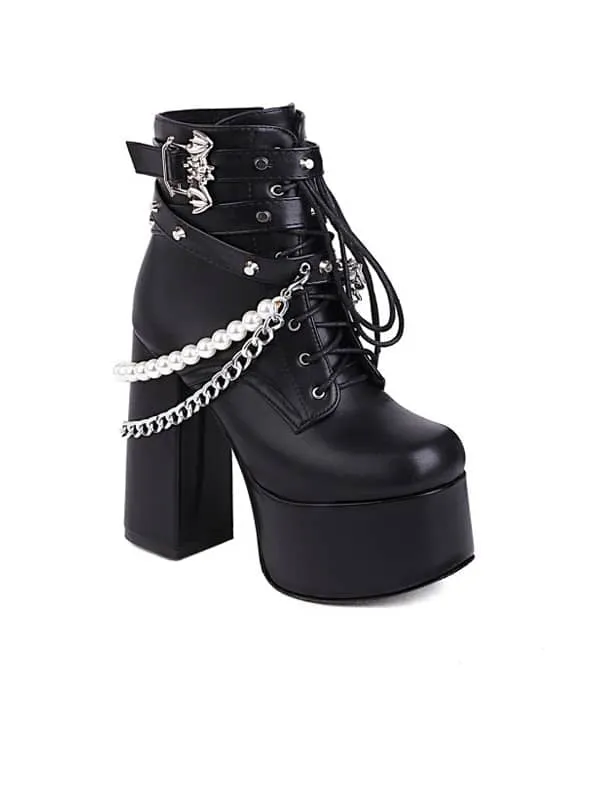 Side Zipper Platform Block Heel &Ankle Boots