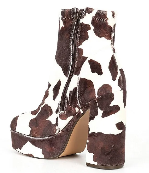 Steve Madden Bianca Cow Print Square Toe Platform Boots