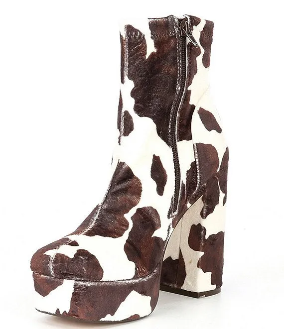 Steve Madden Bianca Cow Print Square Toe Platform Boots