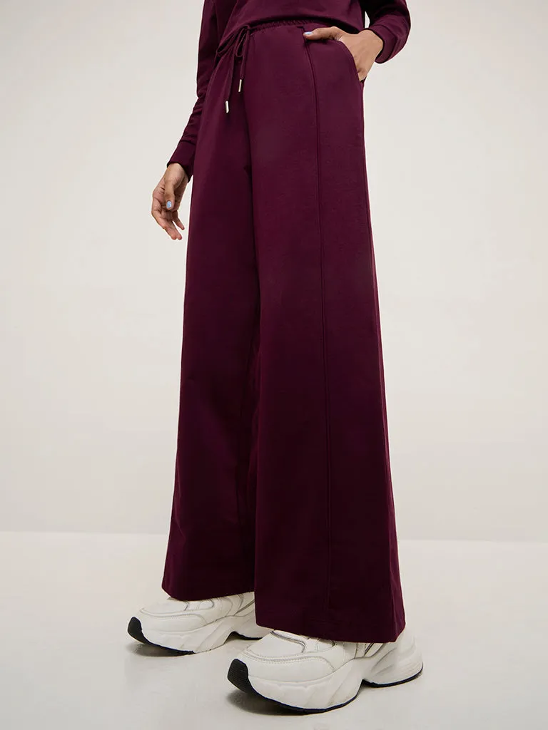 Studiofit Wine High-Rise Cotton Track Pants